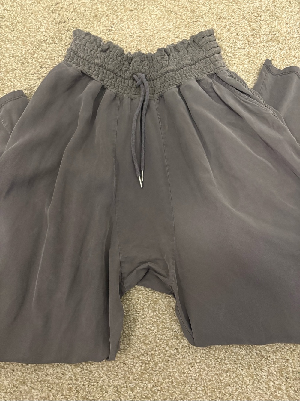 Free People gray smocked drawstring drop-crotch wide leg palazzo pants - Picture 2 of 8